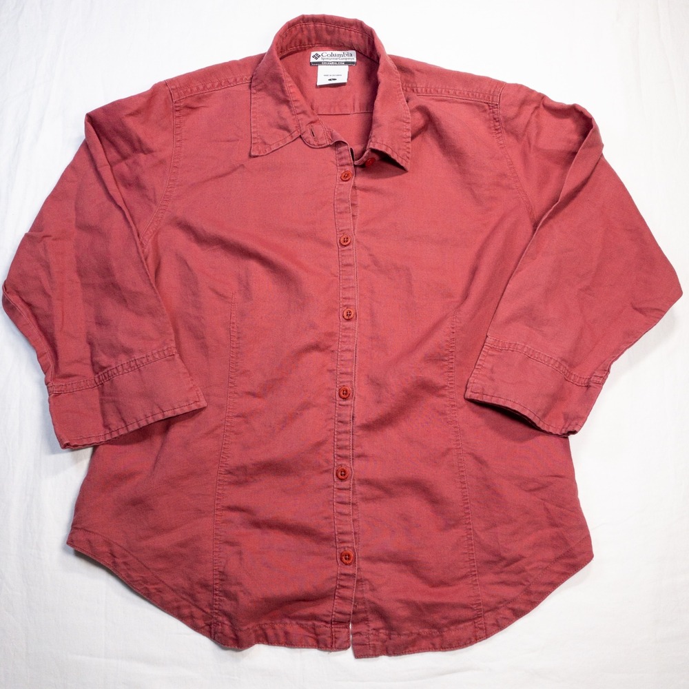 Columbia Womens Red Button Up Shirt Long Sleeve Outdoor Casual Top Large
